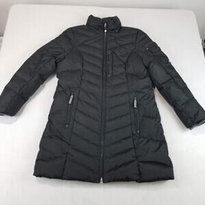 Eddie Bauer Down Coat Womens PXL Black Long Puffer Faux Fur Warm Winter